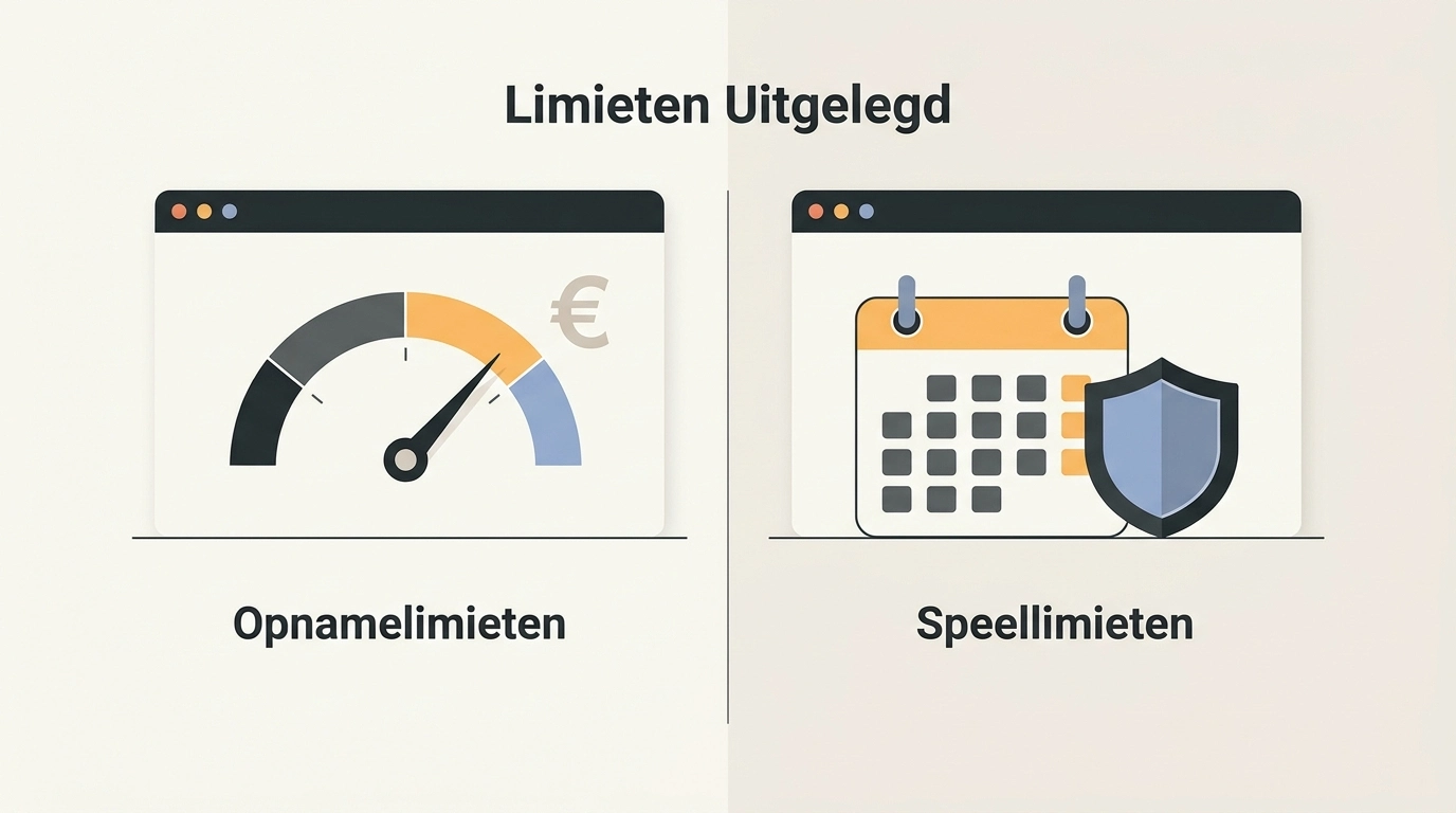 Illustratie van een limietmeter met euro-symboliek en neutrale iconen voor verantwoord spelen